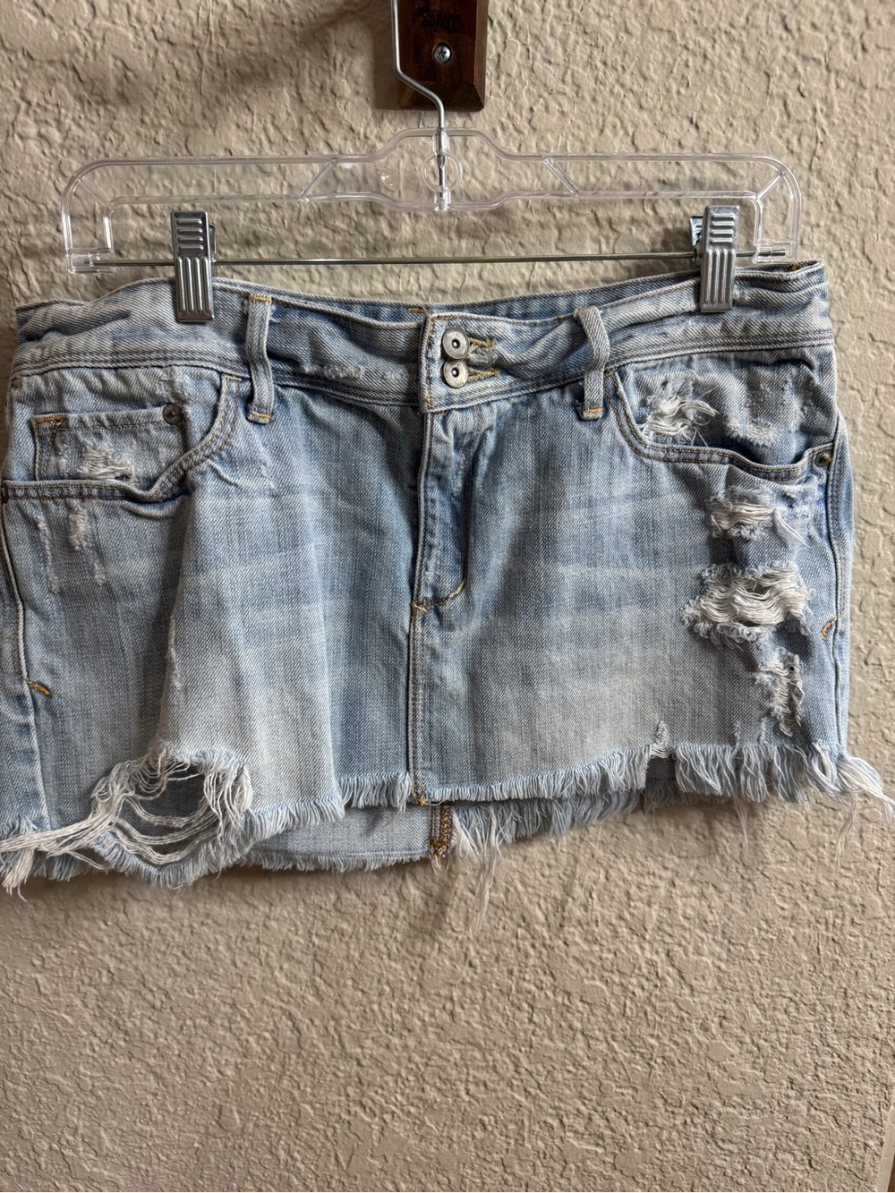 Distressed Light Blue Denim Mini Skirt - Women